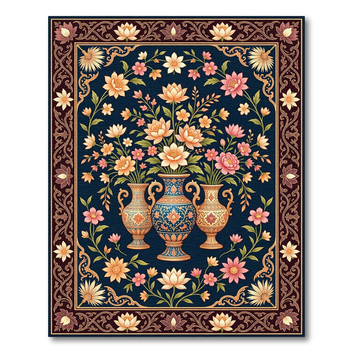 Ornate Blue Vase Floral Arrangement Rug