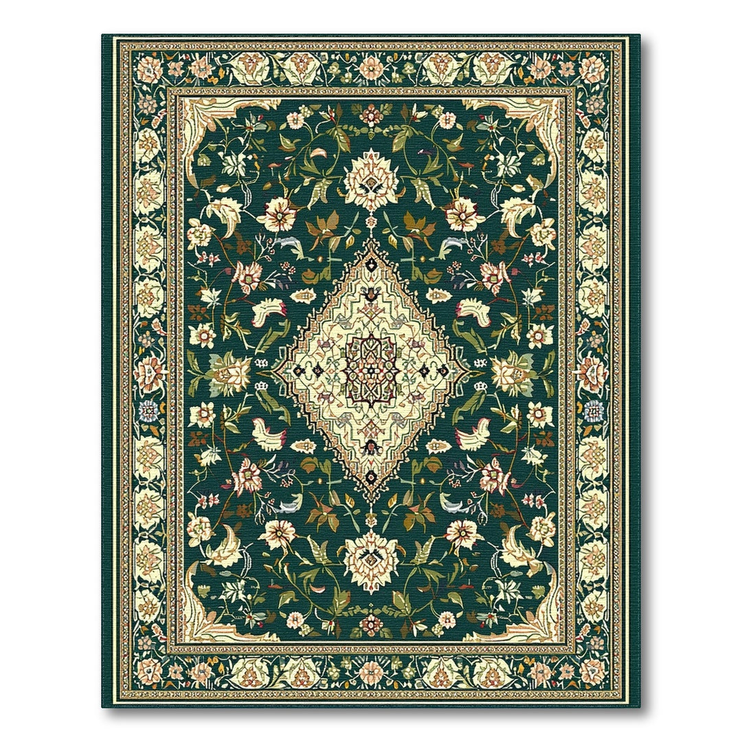 Green Traditional Persian Floral Traditional Persian Area Rug