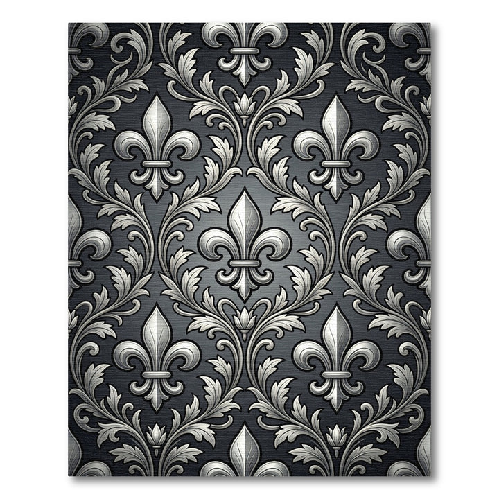 Ornate Silver Fleur-de-lis Damask Rug