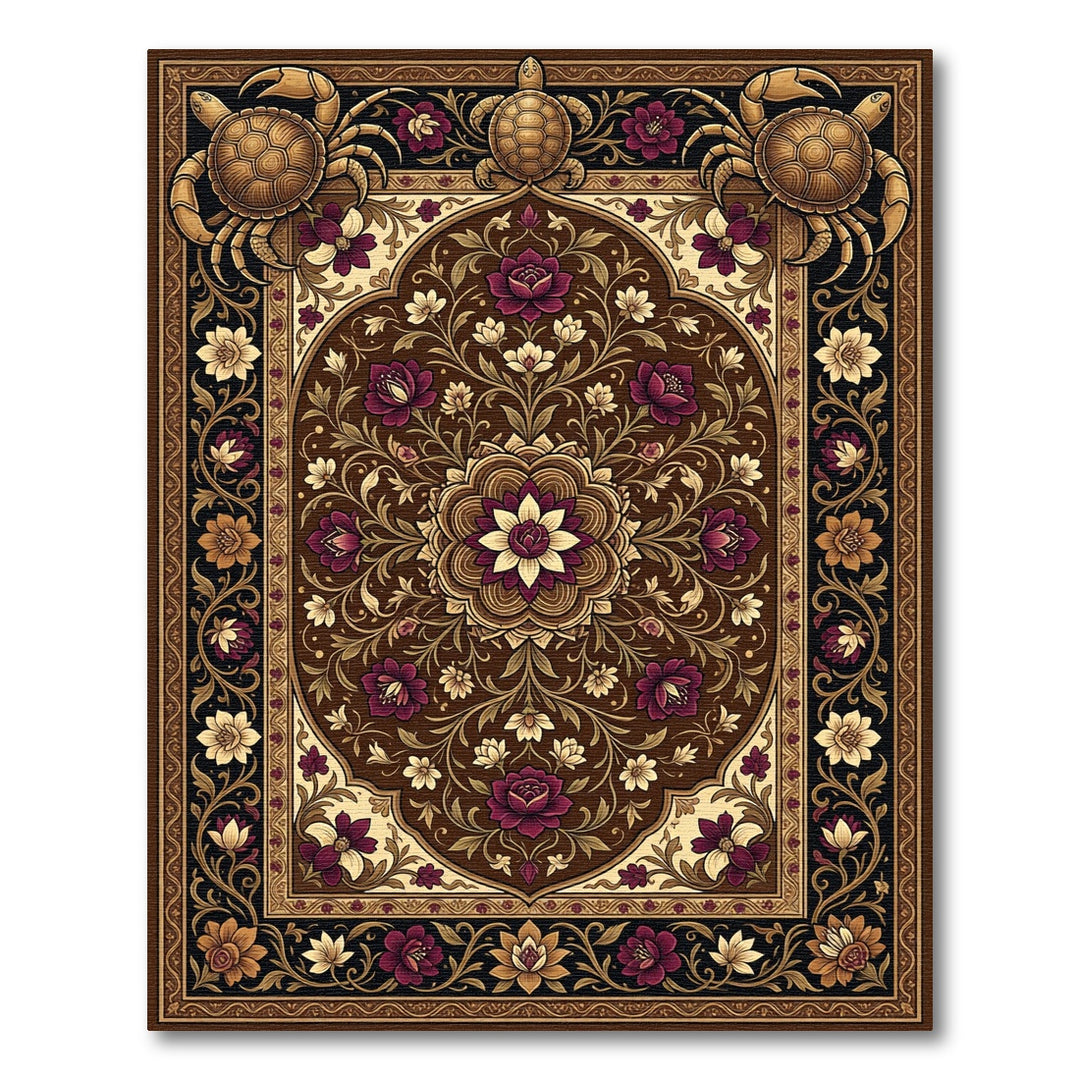 Crimson Floral Turtle Crab Medallion Rug
