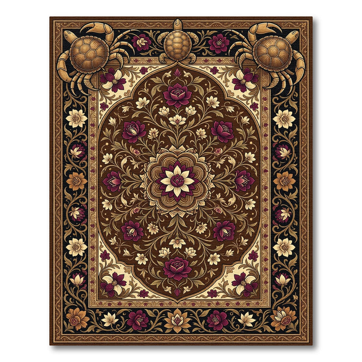 Crimson Floral Turtle Crab Medallion Rug