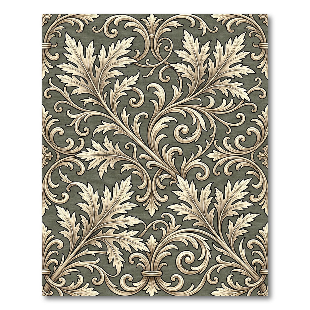 Elegant Tan Acanthus Scroll Rug