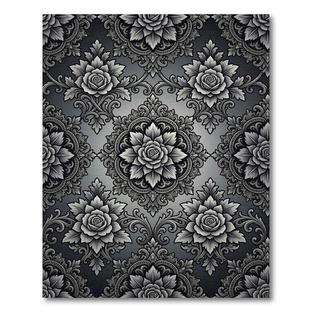 Ornate Gray Floral Damask Rug
