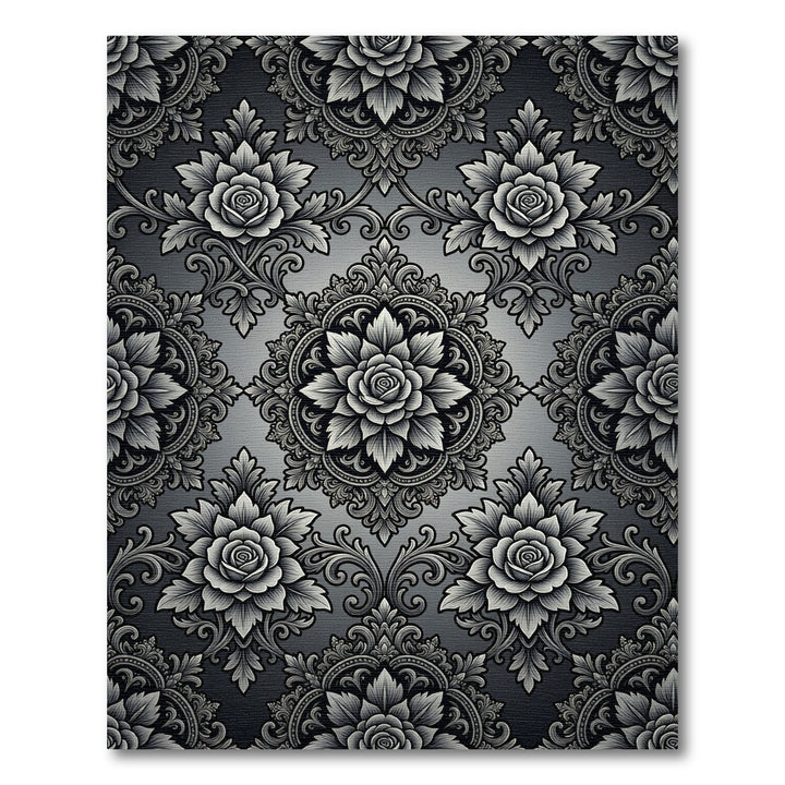 Ornate Gray Floral Damask Rug