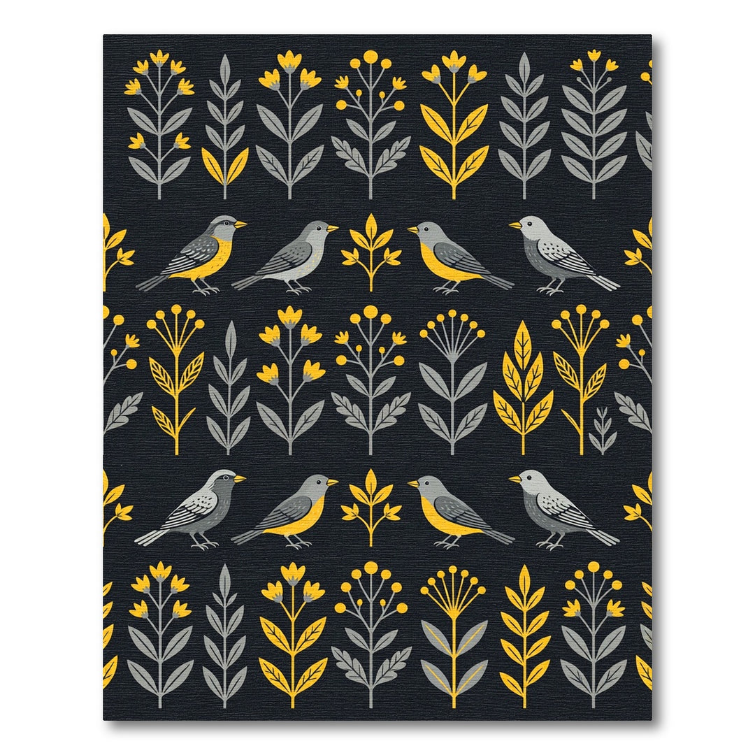 Golden Yellow Bird Folk Art Rug