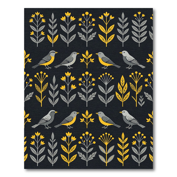 Golden Yellow Bird Folk Art Rug