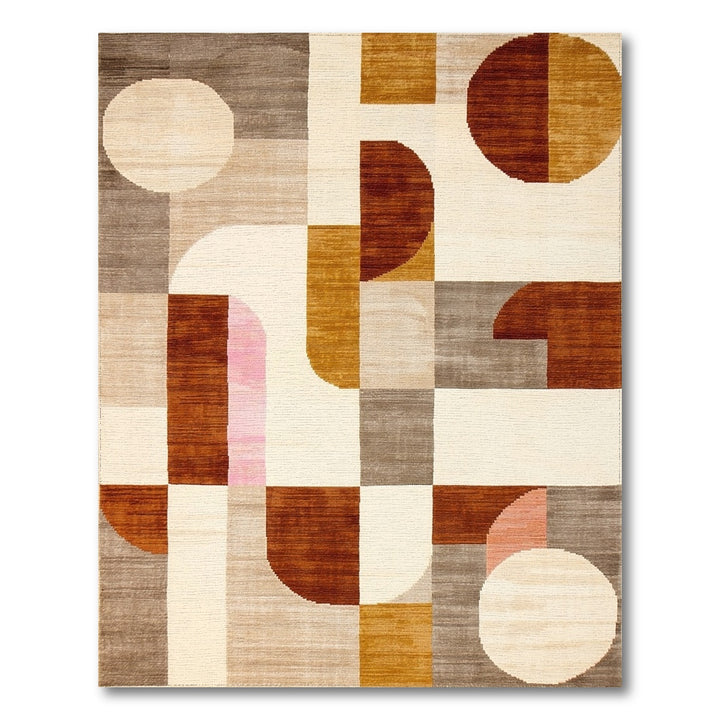 Brown and Tan Abstract Geometric Brown and Tan Area Rug