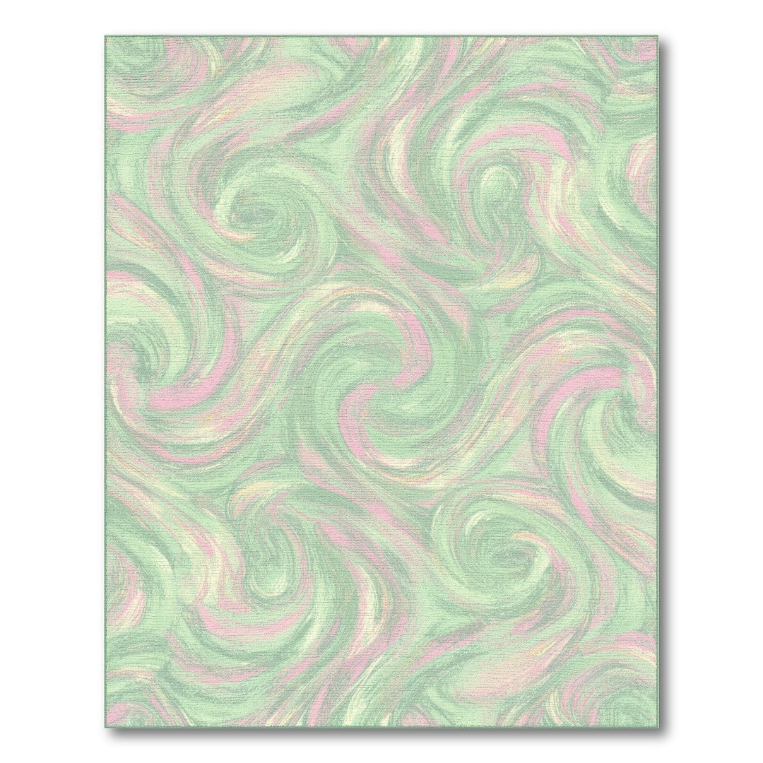 Mint Green Pink Swirl Abstract Area Rug