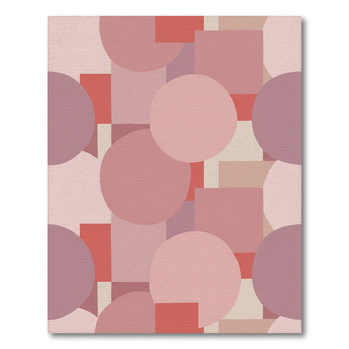 Retro Pink Geometric Circles and Squares Rug