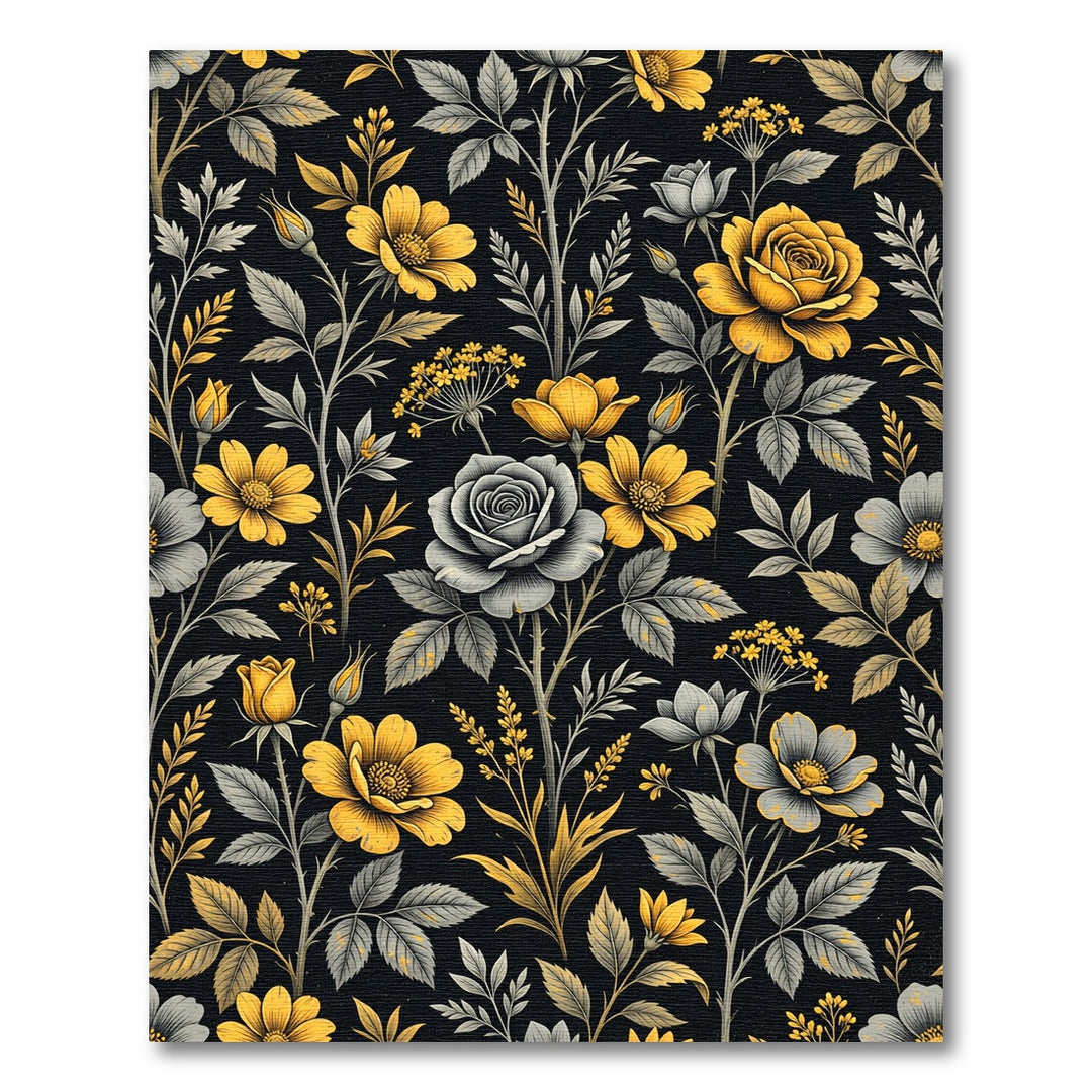 Earthy Yellow and Gray Floral Branches Rug