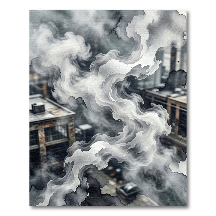 Monochromatic Abstract Smoke Over City Rug