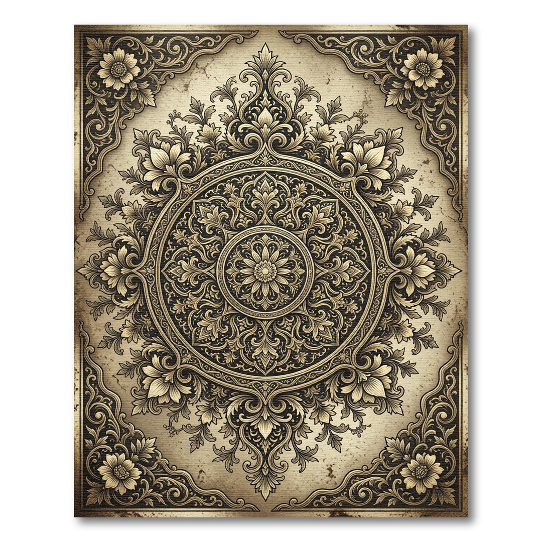 Antique Gold Floral Ornament Rug