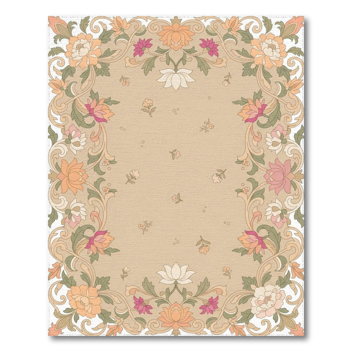 Floral Border with Peony and Lotus Motifs Rug