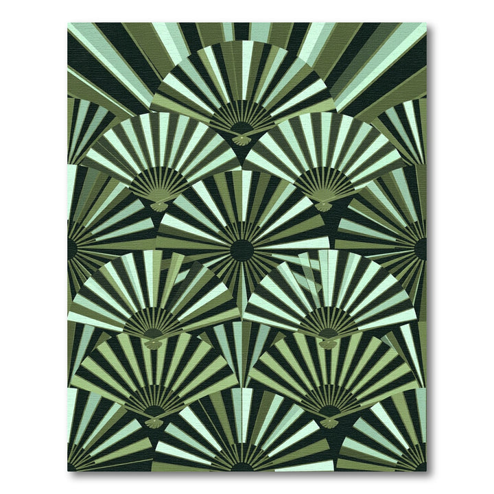 Green Fan Sunburst Geometric Rug