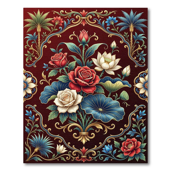 Rich Red Floral Lotus Scroll Rug