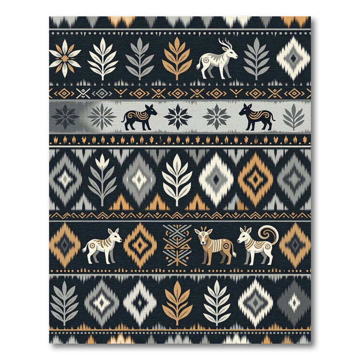Tribal Animal and Leaf Abstract Rug