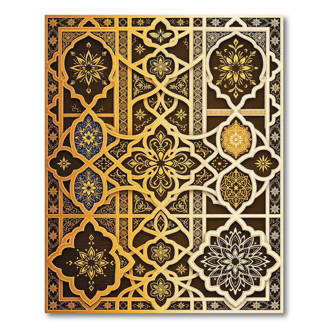 Golden Intricate Floral Medallion Rug