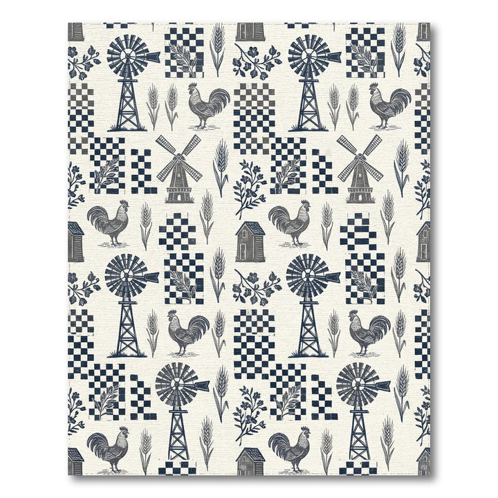 Farmhouse Rooster Windmill Checkered Arrangement Rug