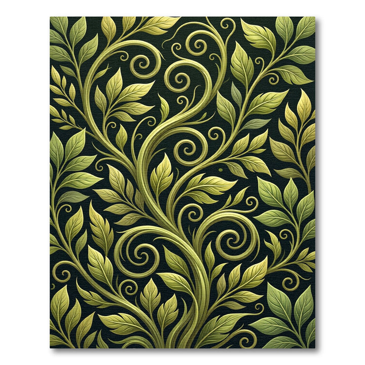 Elegant Green Leaf Swirl Rug