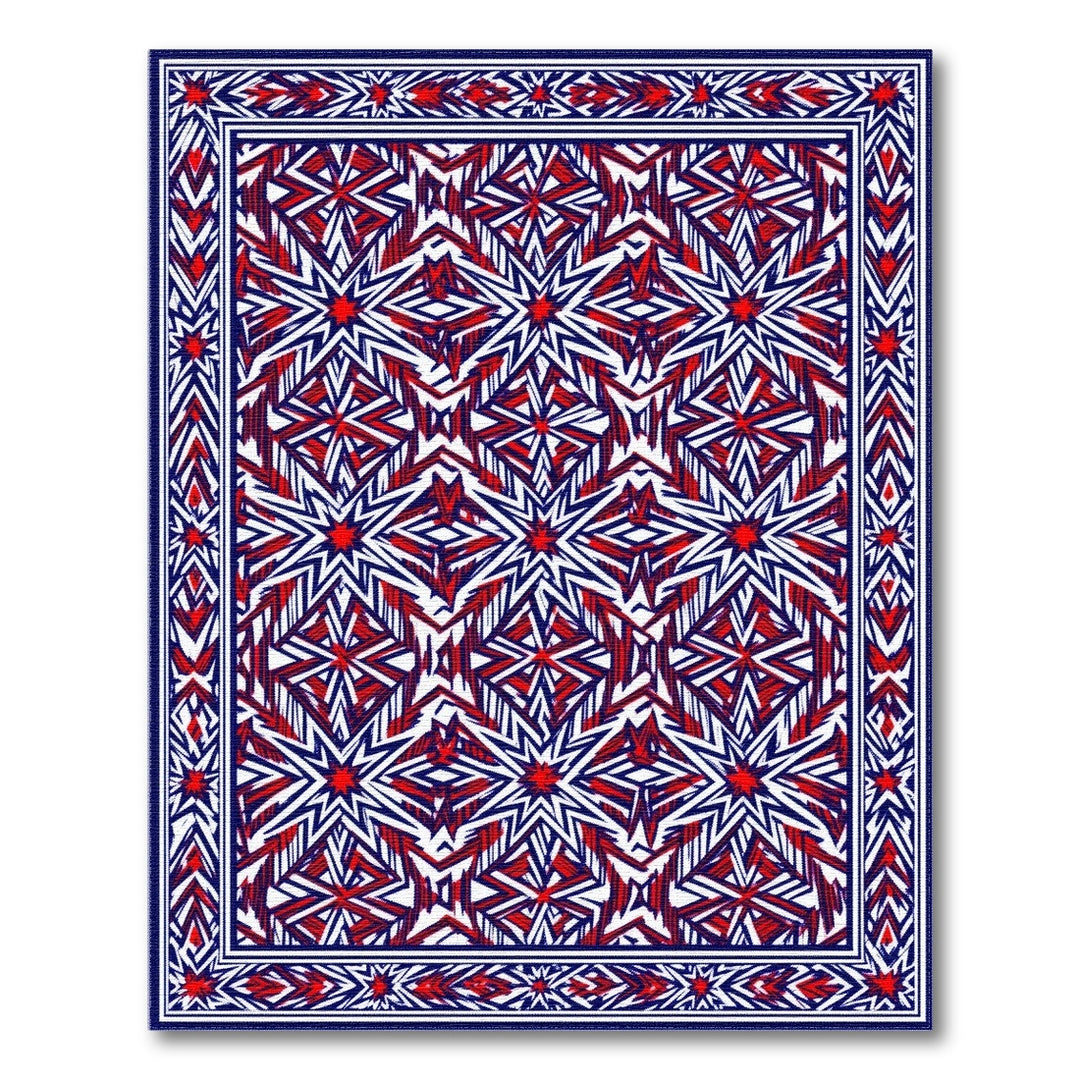 Red Blue Geometric Star Washable Area Rug