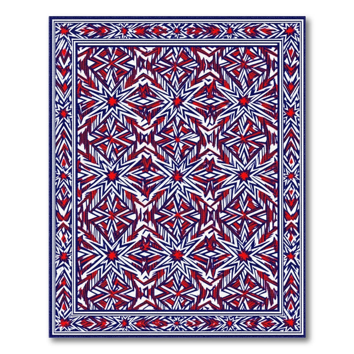 Red Blue Geometric Star Washable Area Rug