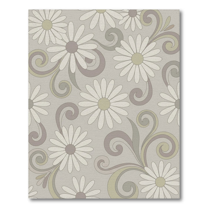 Retro Daisy Swirl Taupe Floral Rug