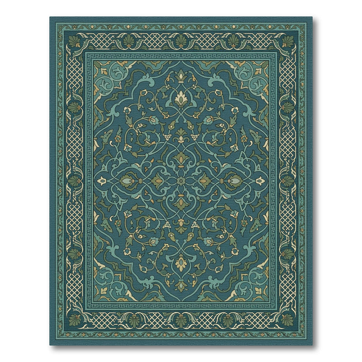 Teal Floral Medallion Traditional Border Rug