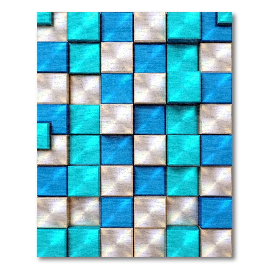 Cool Blue Metallic Cubes Rug