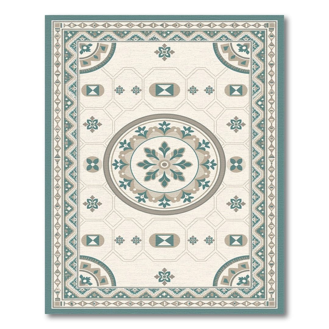 Teal Geometric Medallion Washable Area Rug