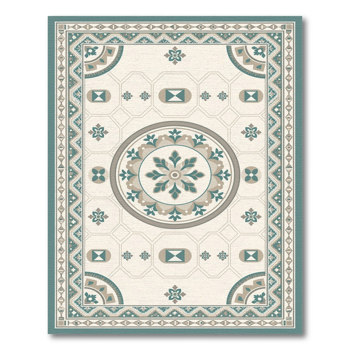 Teal Geometric Medallion Washable Area Rug