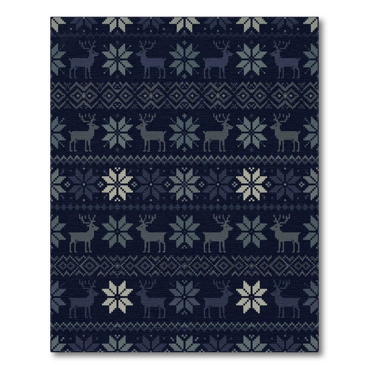 Navy Reindeer Snowflake Nordic Rug