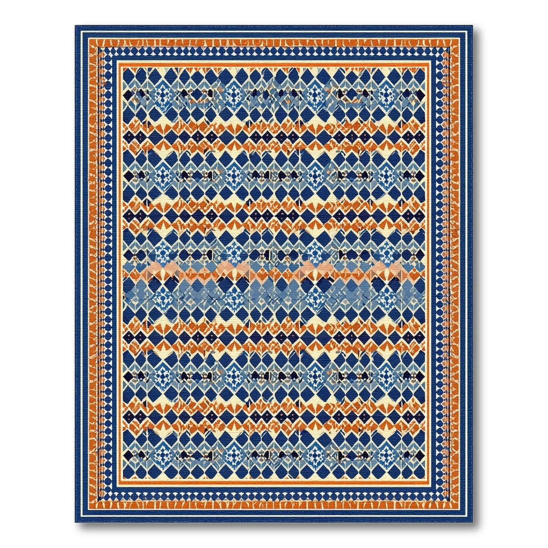 Blue Orange Geometric Diamond Area Rug