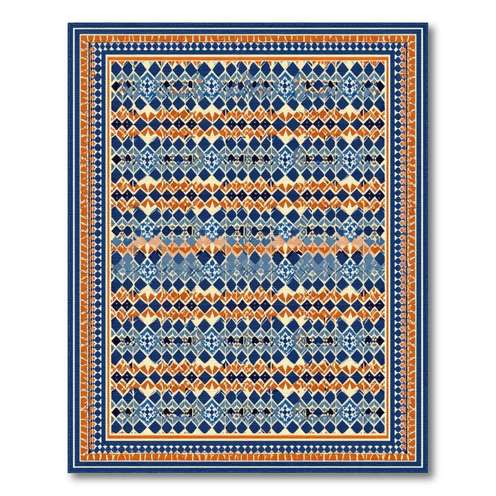 Blue Orange Geometric Diamond Area Rug