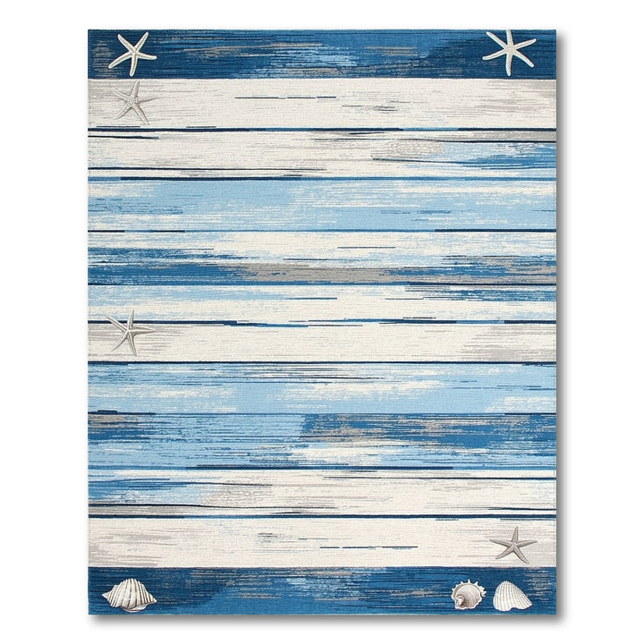Blue Coastal Starfish Striped Area Rug
