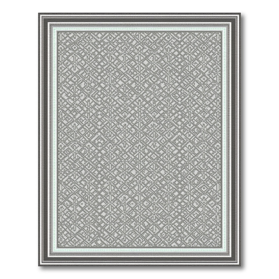 Grey Geometric Bordered Area Rug