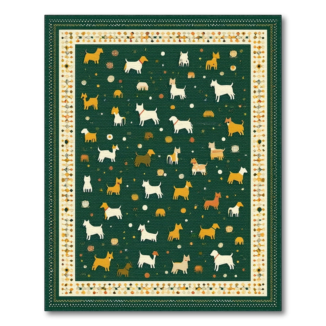 Green Playful Dogs Kids Area Rug