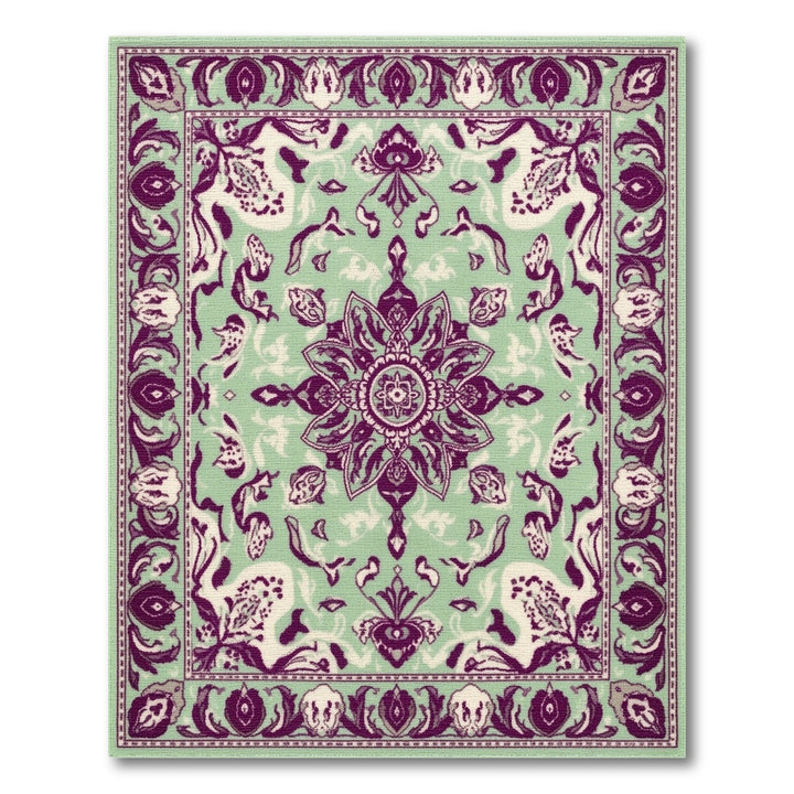 Mint Green Purple Persian Medallion Rug