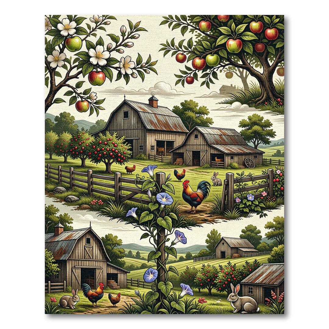 Farmhouse Sunrise Barn Apple Tree Mural Rug