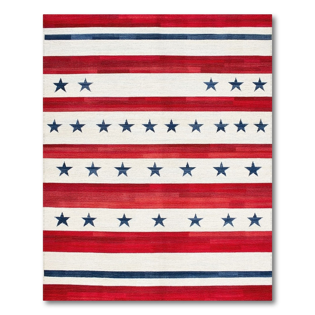 Red Striped Star Area Rug