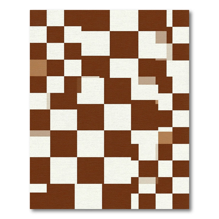 Brown White Checkerboard Geometric Squares Rug