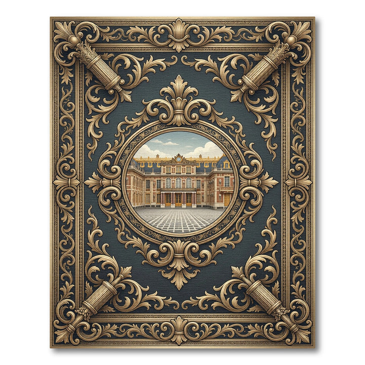 Ornate Gold Palace Architectural Emblem Rug