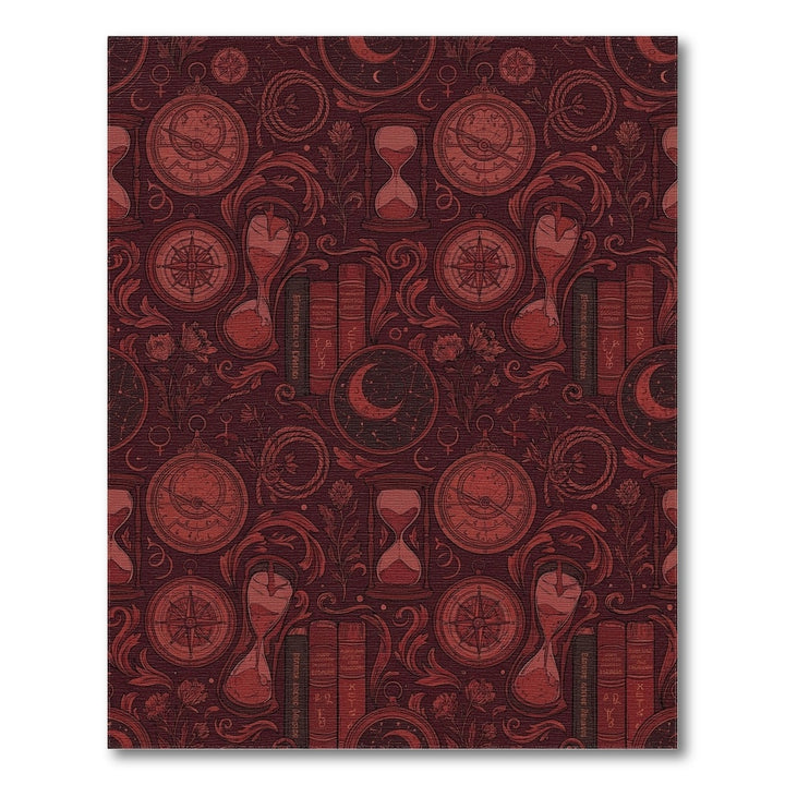 Rich Red Celestial Hourglass Compass Rug