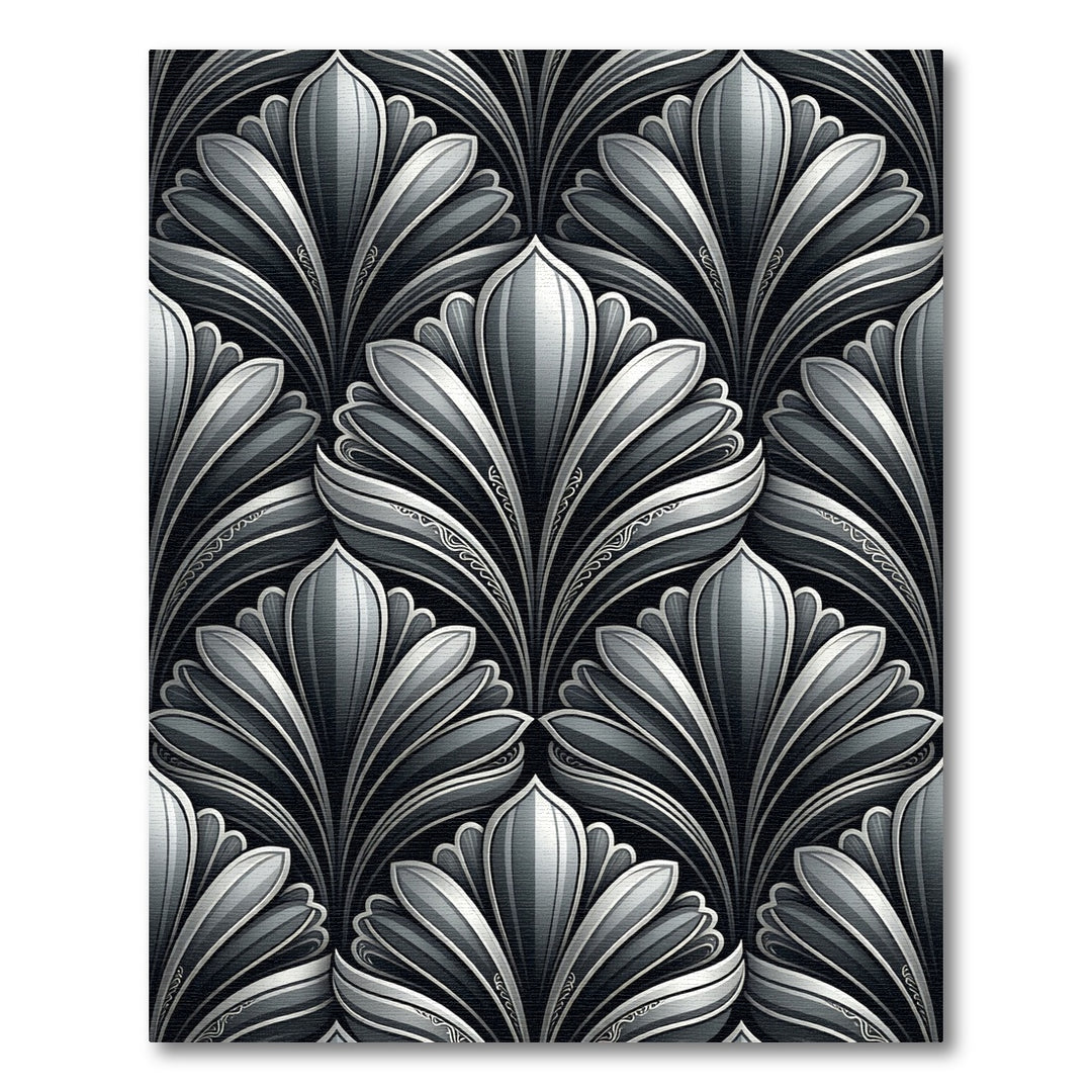 Art Deco Gray Floral Shell Rug
