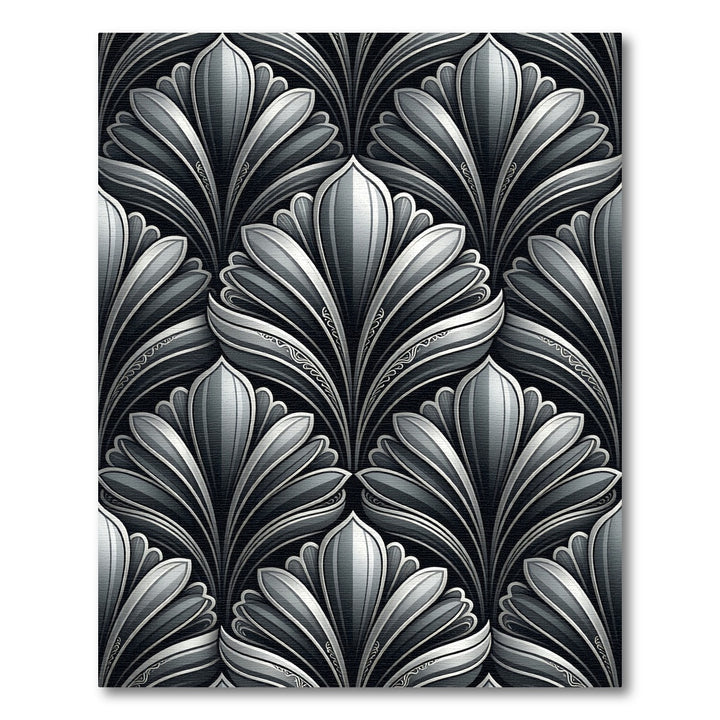 Art Deco Gray Floral Shell Rug