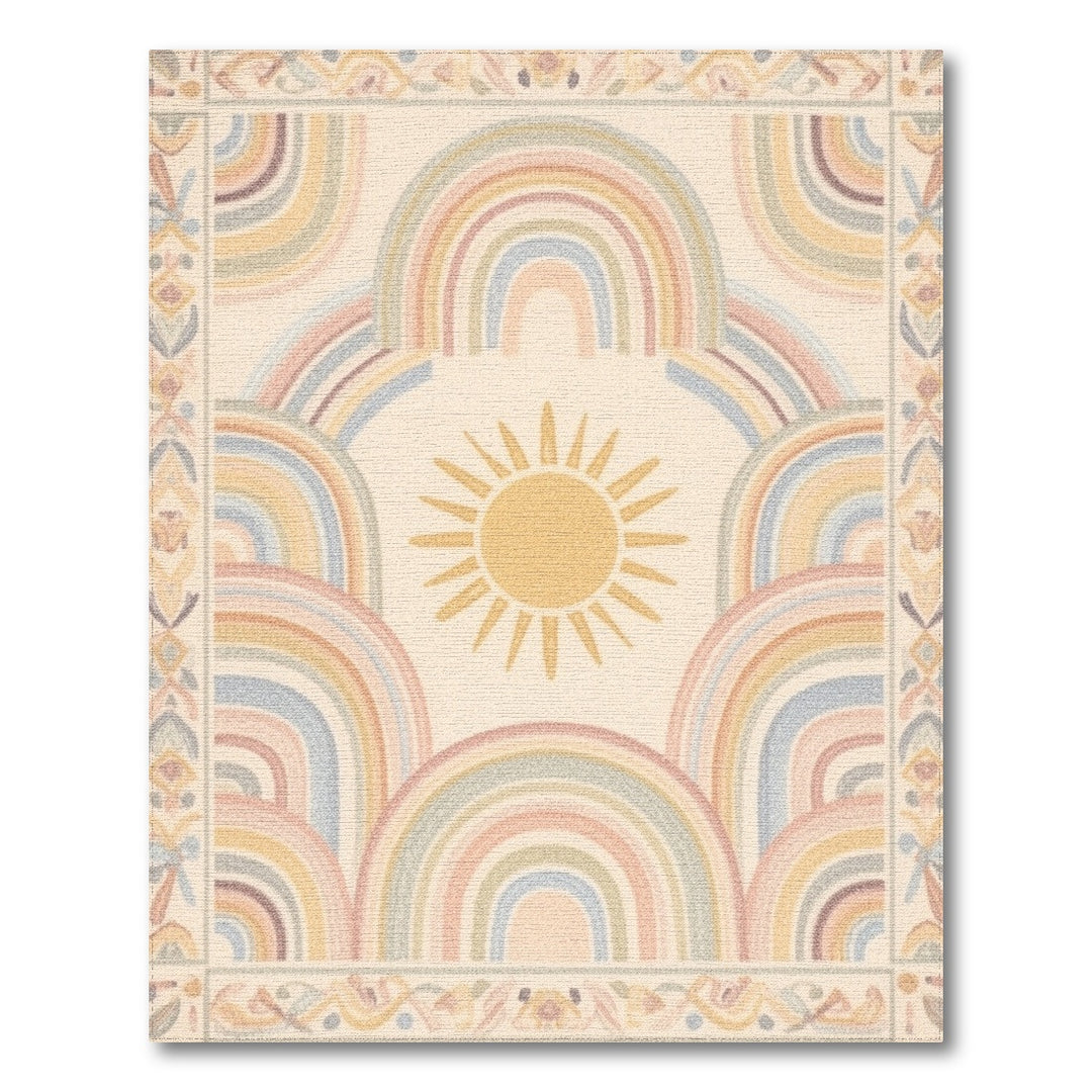 Pastel Rainbow Sun Kids Area Rug