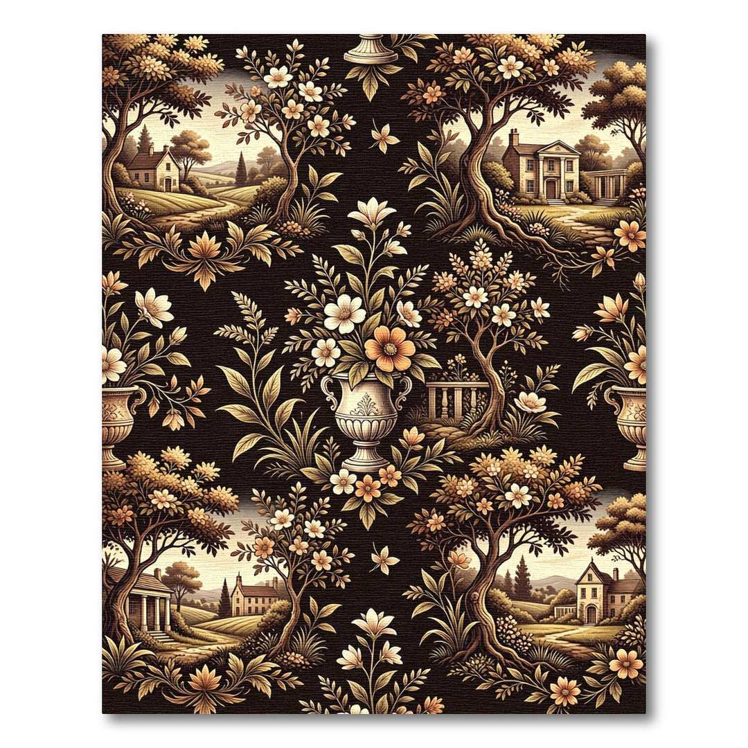 Vintaged Ochre Floral Trees Landscape Rug