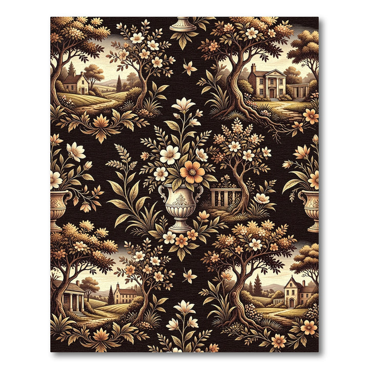Vintaged Ochre Floral Trees Landscape Rug