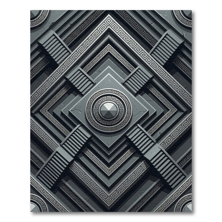 Gray Greek Key Geometric Medallion Rug