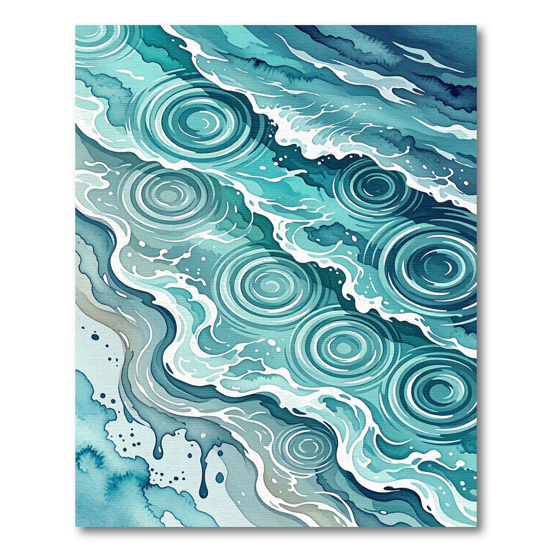 Turquoise Blue Watercolor Ripple Wave Rug