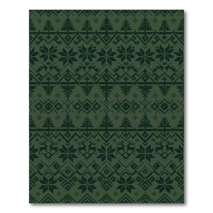 Forest Green Nordic Tree Deer Snowflake Rug